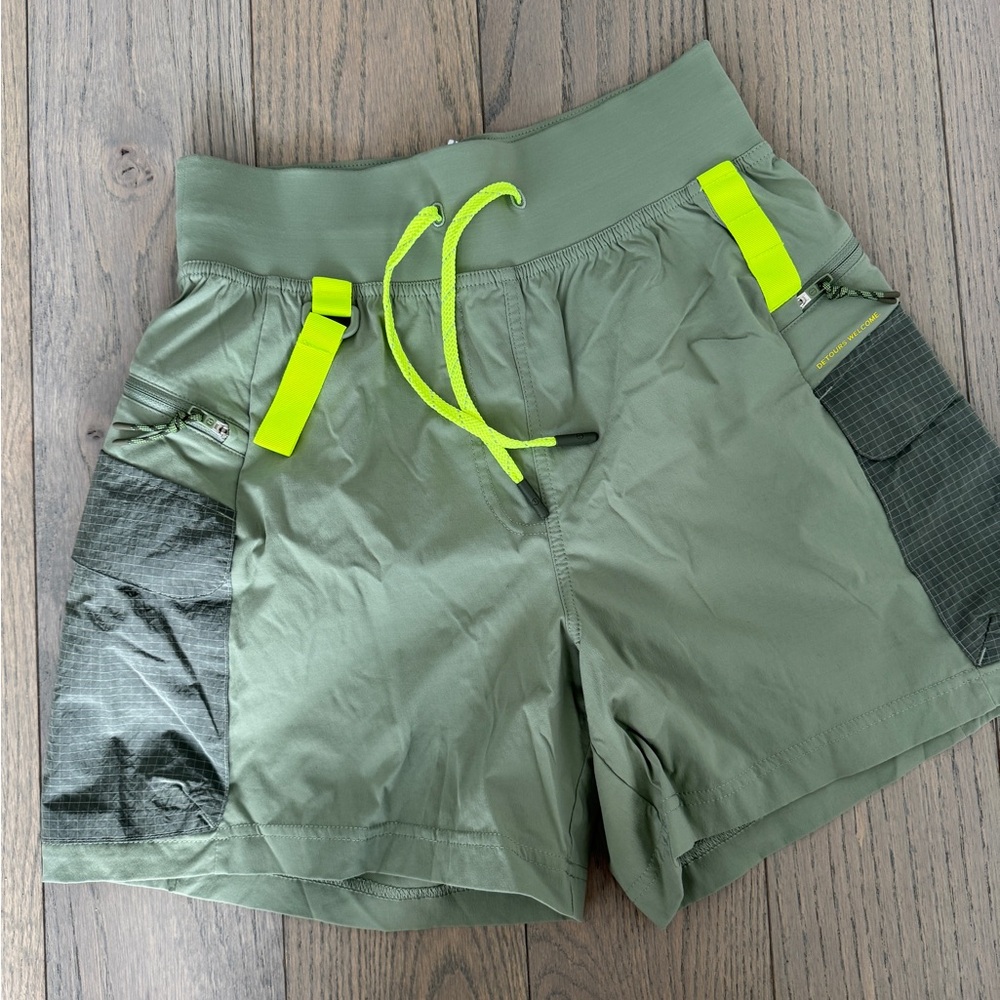 lululemon athletica Green Cargo Shorts with Neon Highlights